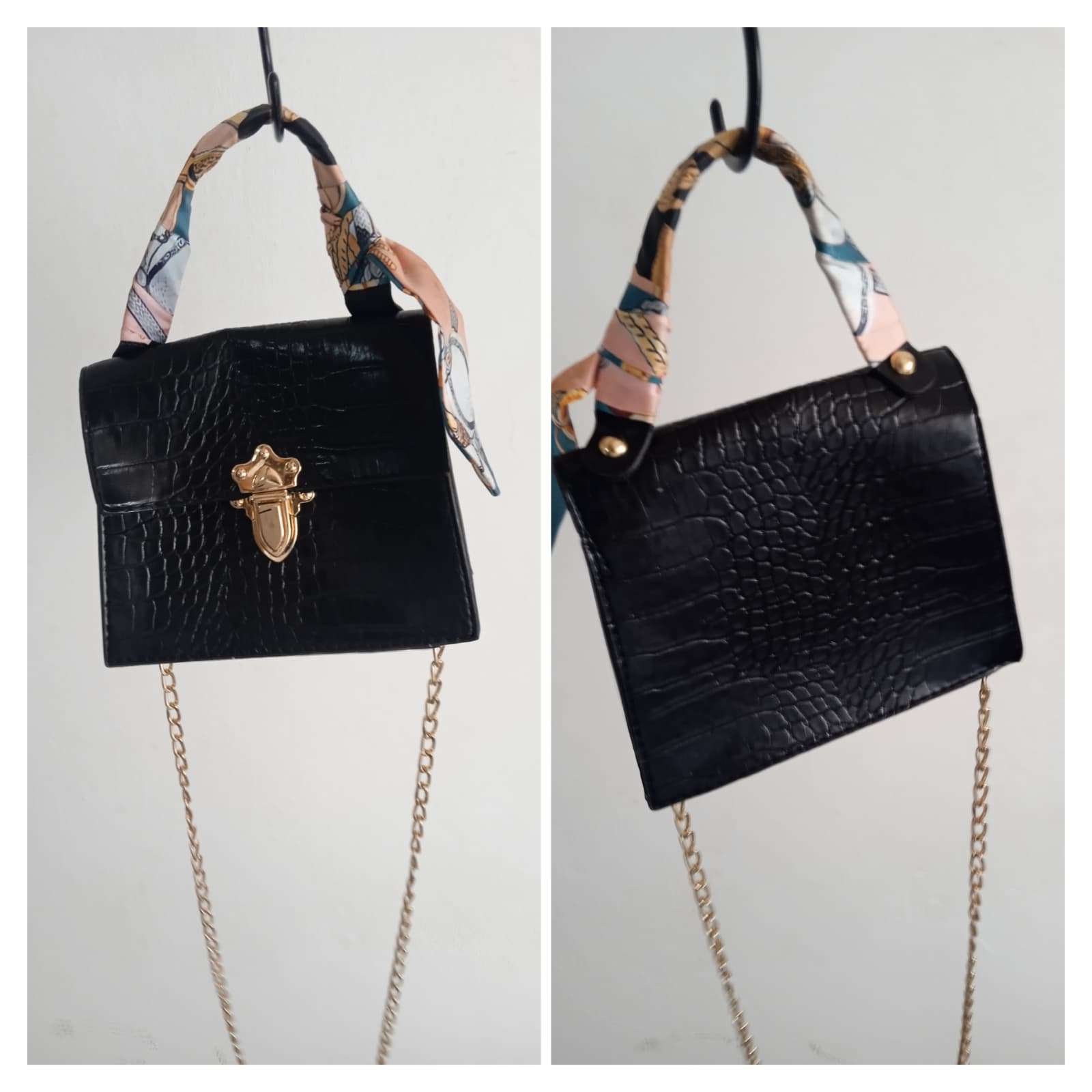 Black Crocodile-Pattern Mini Handbag