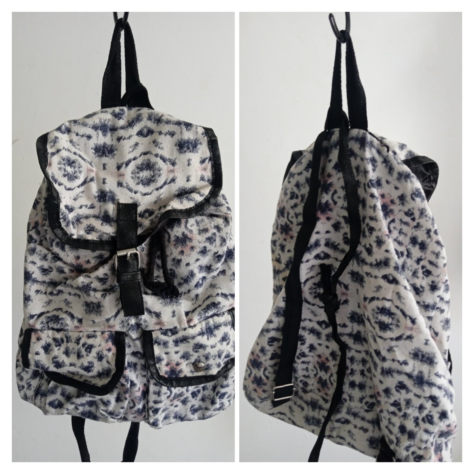 White Patterned Backpack for Sale